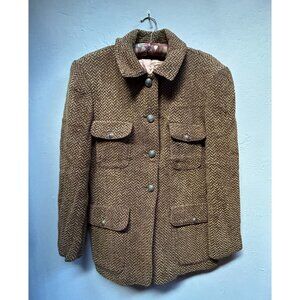 KL by Karl Lagerfeld Womens Brown Textured Chevron Pattern Jacket Four-Pocket